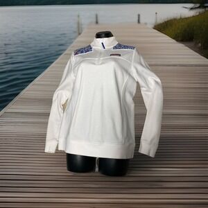 Vineyard Vines Womens 1/4 Zip White Pullover Sweatshirt Jacket M Whales Stars